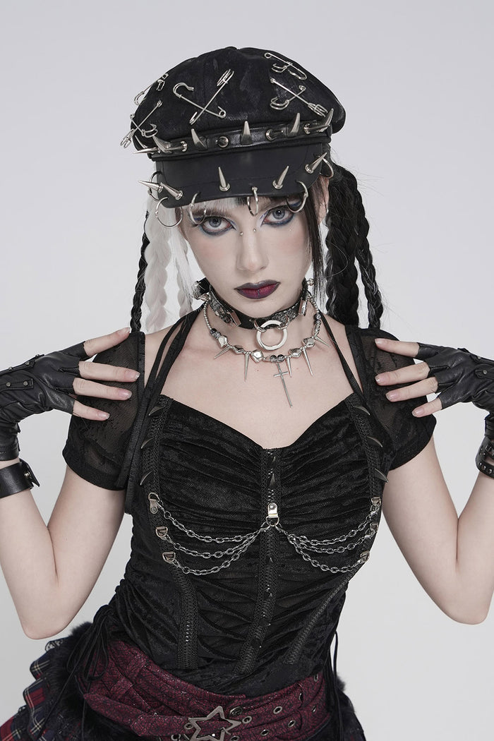 spiked vegan leather cap hat