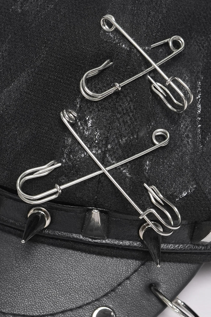 safety pin spiked vegan leather cap hat by devil fashion