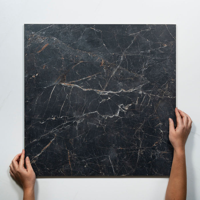 With Hand Sereno Black Marble Grain Honed Porcelain Tile 600 x 600mm SEGNEH1 - The Blue Space