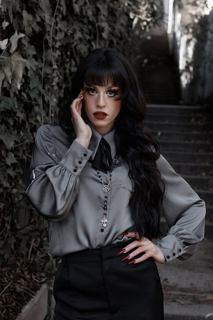 long sleeve gothic top with bow necktie