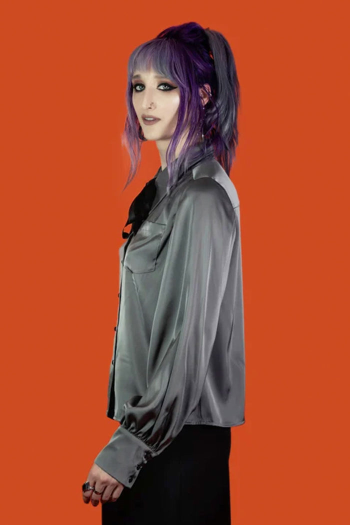 Side view of Silver Spectre Button Down Shirt