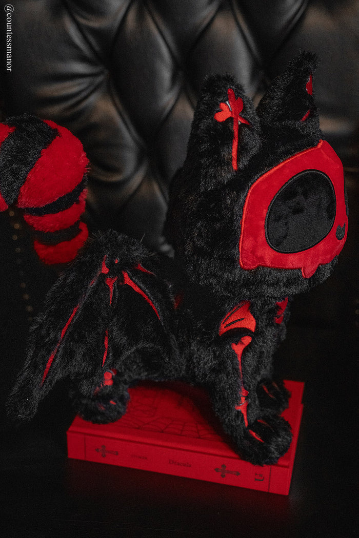 red and black skeleton kitty plush