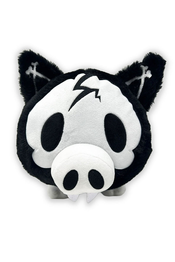 emo black and white stuffed animal skeleton plushie with spiral tail