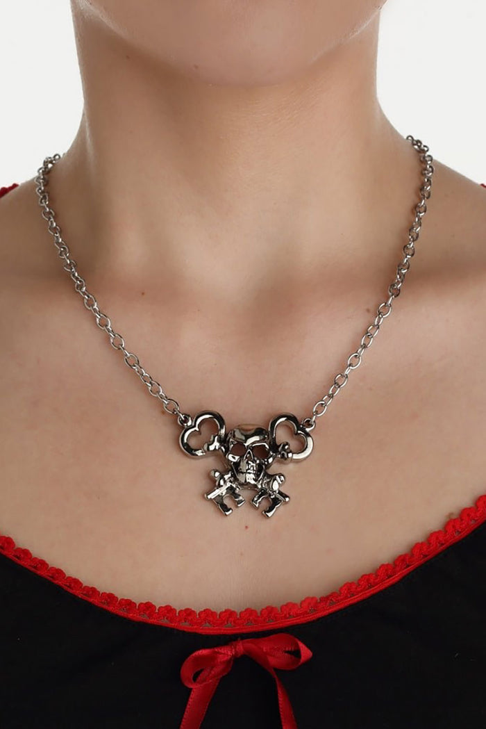 rock rebel gothic skull and crossbones key necklace