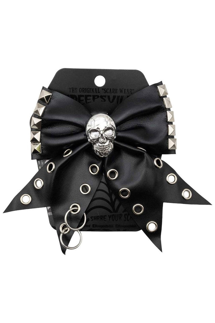 pierced punk skull vegan leather hair bow clip