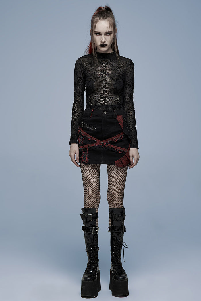 Slasher Girl Spiderweb Top [BLACK]