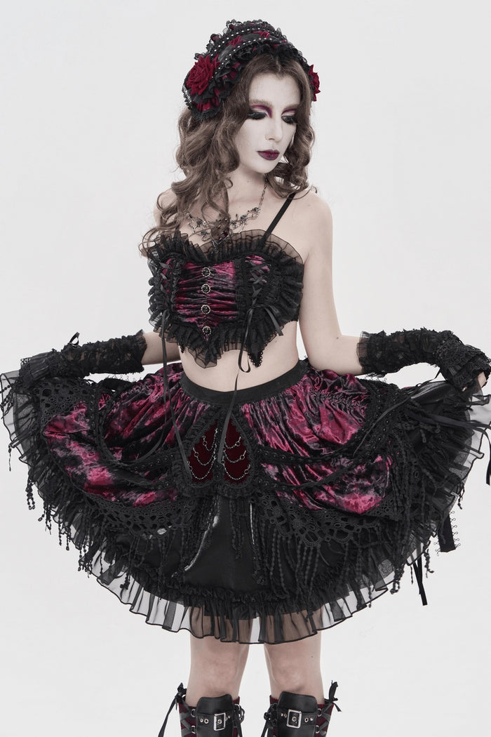lace-up red and black lolita headband