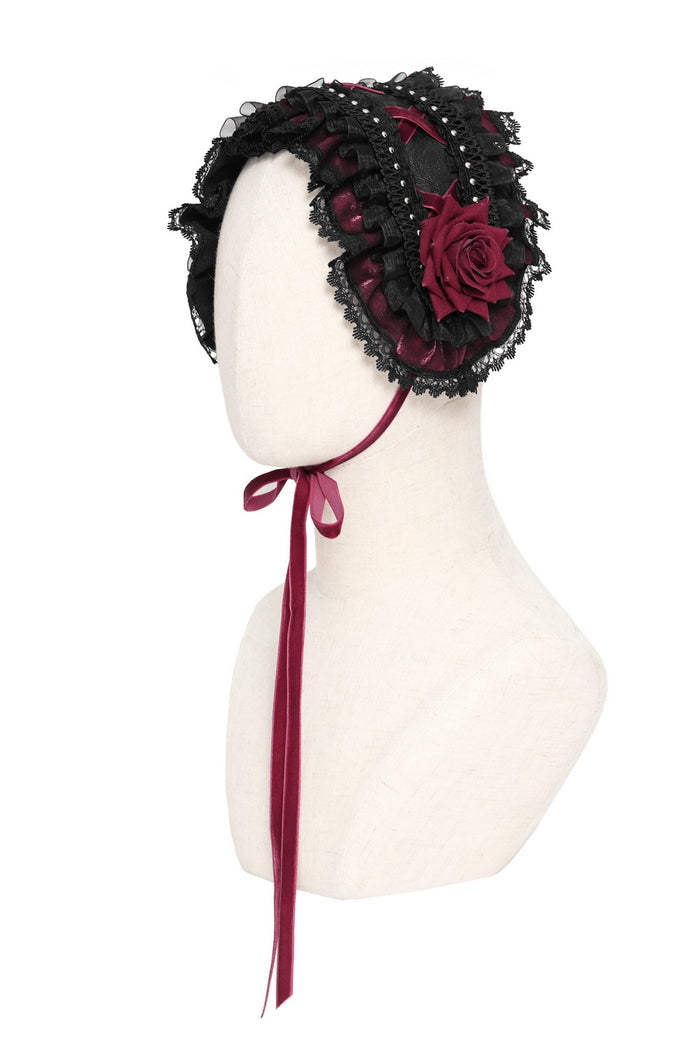 ruffle red and black lolita headband