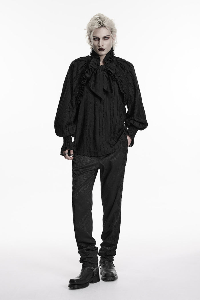distressed long sleeve black victorian pirate shirt for men