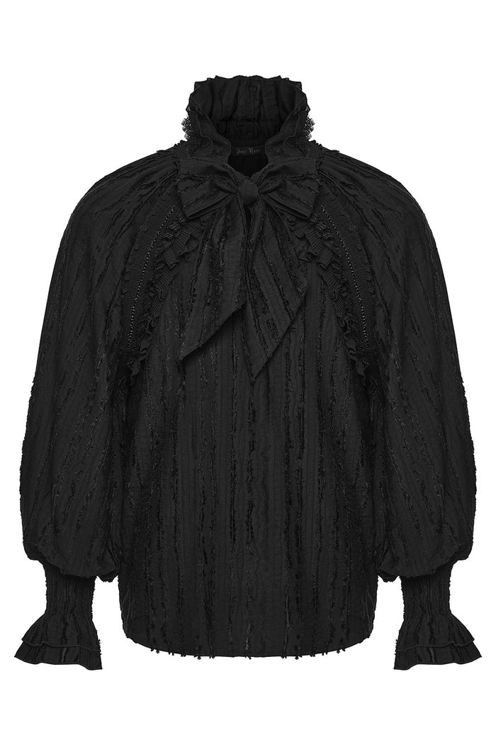 long sleeve black victorian pirate shirt for men with edwardian necktie