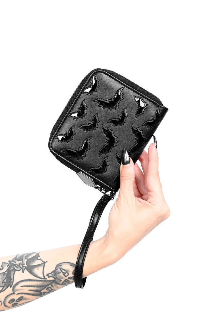 punk grunge halloween black bat wallet accessory