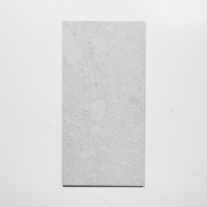 Single no Hand Southside White Terrazzo Matte Porcelain Tile P4 300mm x 600mm 36STUWHM - The Blue Space