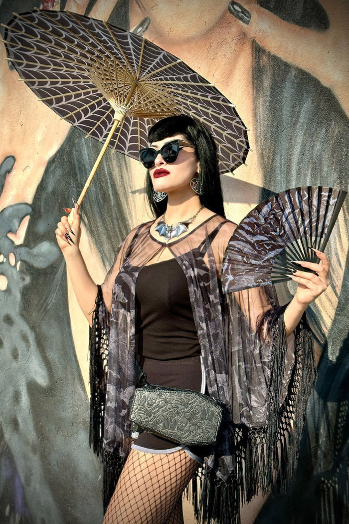 Spiderweb Fabric Parasol [GREY/BLACK]