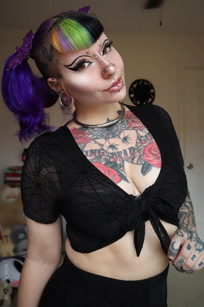 Spiderweb Mesh Front Tie Top