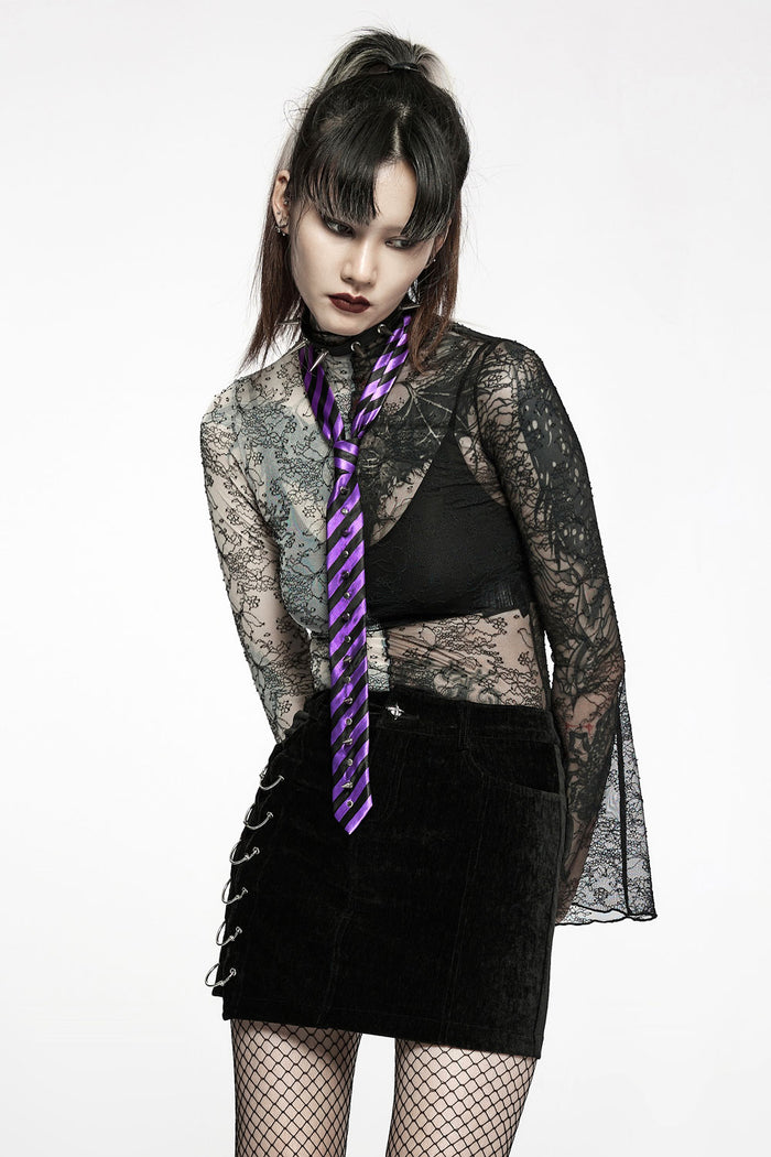 Spikes and Stripes Rivet Tie [Purple/Black]