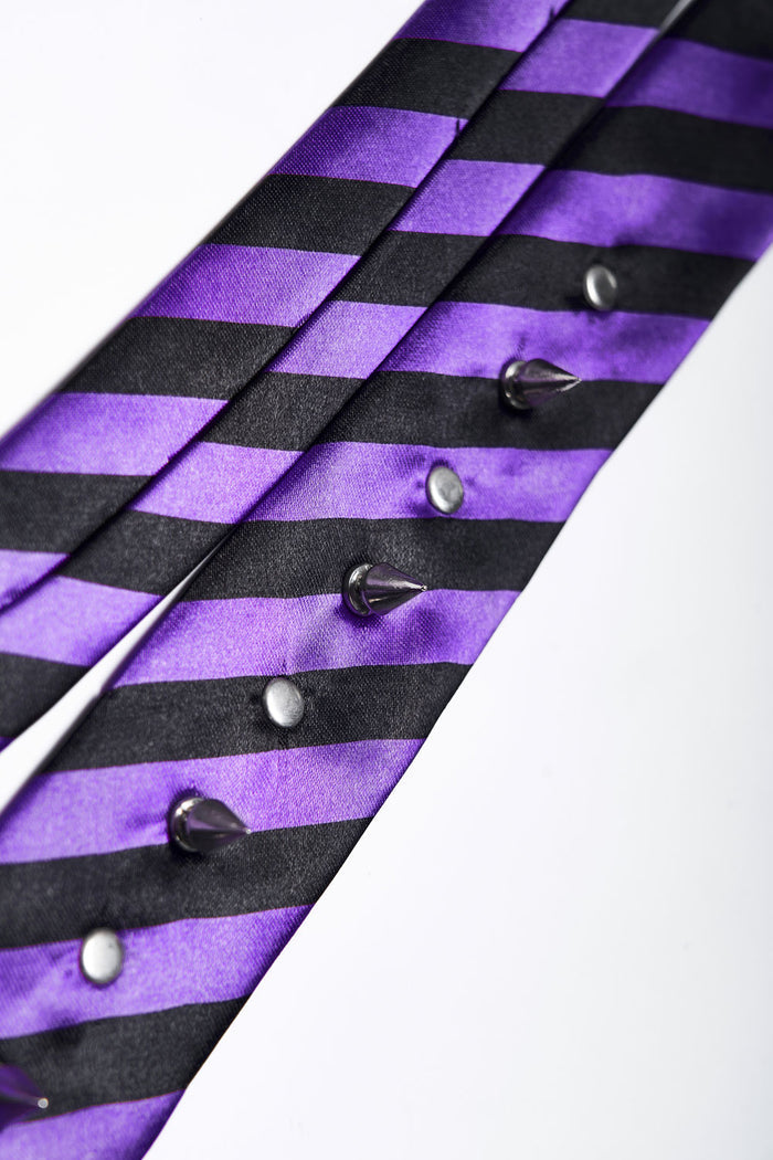 Spikes and Stripes Rivet Tie [Purple/Black]