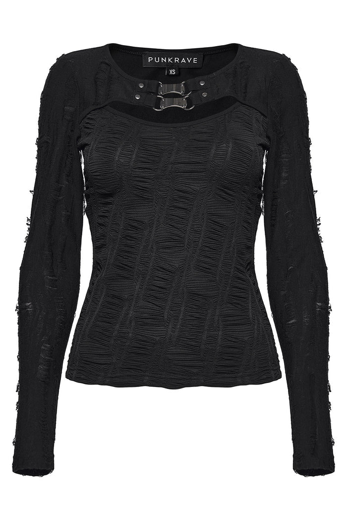 distressed long sleeve gothic top