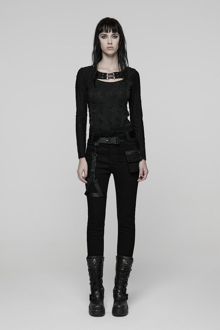 keyhole cutout long sleeve gothic top