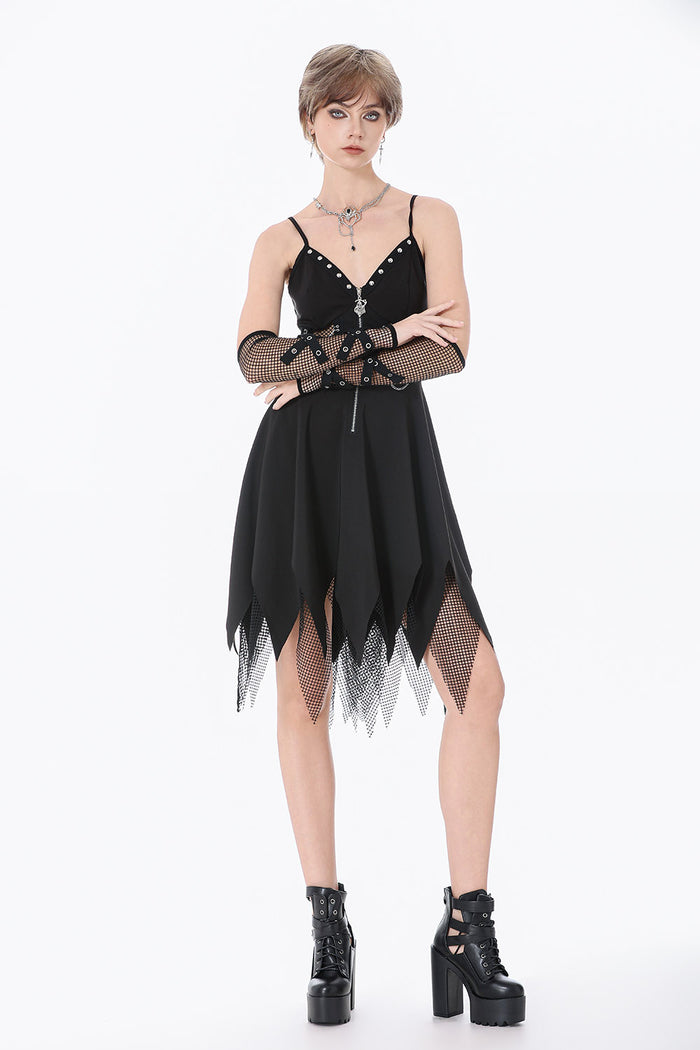 emo long black punk fishnet gloves