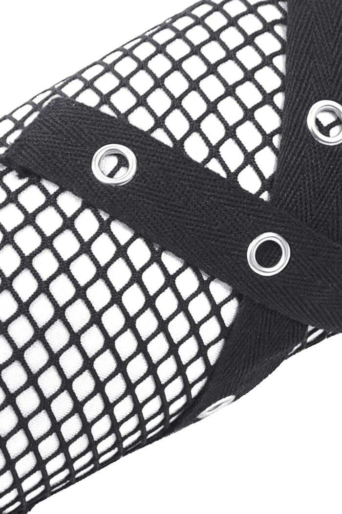 long black punk fishnet gloves with straps