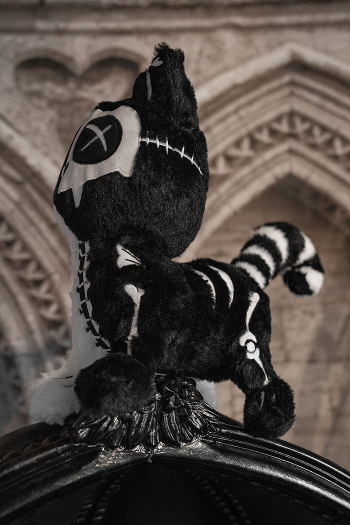 gothic embroidered frankenstein stitched cat plush