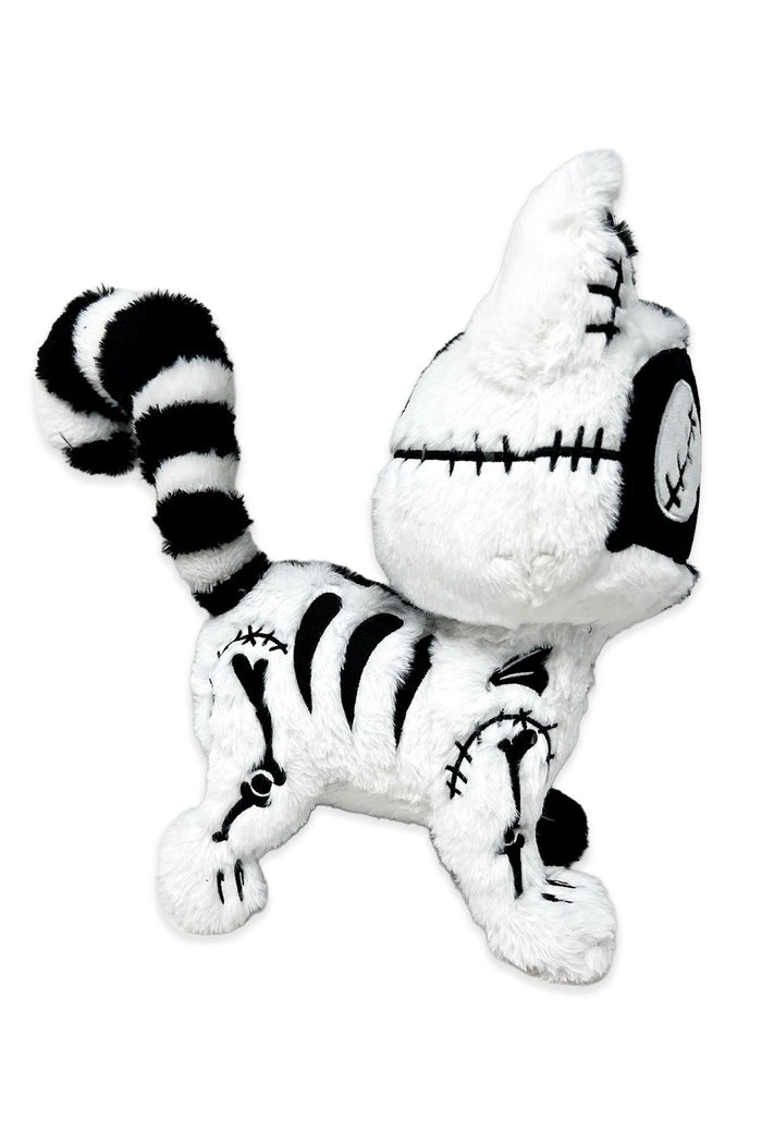 Cute goth cat plush with skeleton embroidery