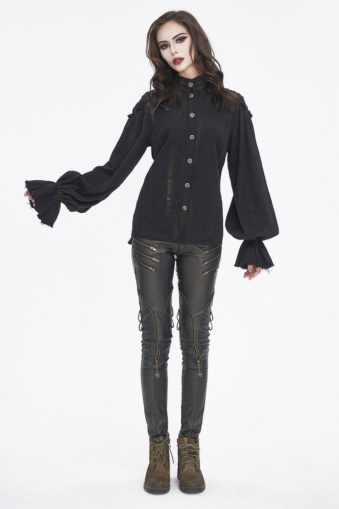 embroidered vintage long sleeve high collar pirate blouse