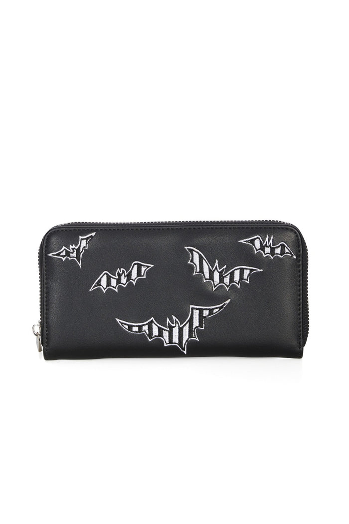 vegan leather bat embroidered wallet