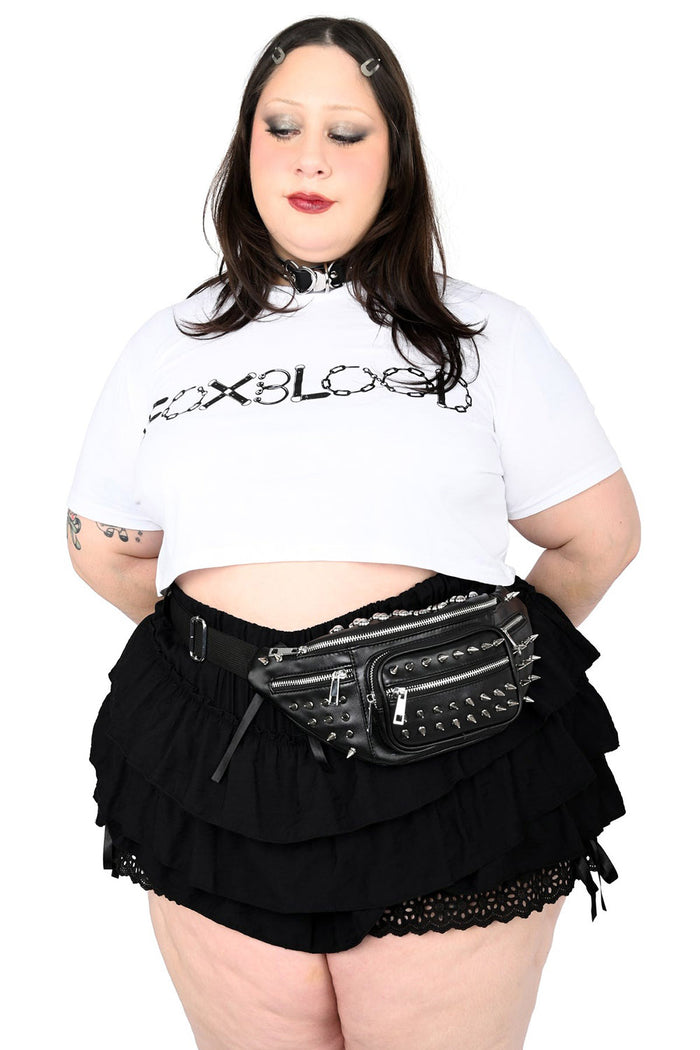 zippered black vegan leather studded fanny pack bag with pockets