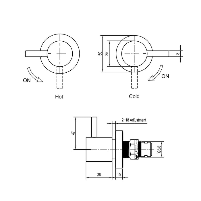 Technical Drawing Suprema Wall Top Assembly - Satin SUP800WTA - The Blue Space