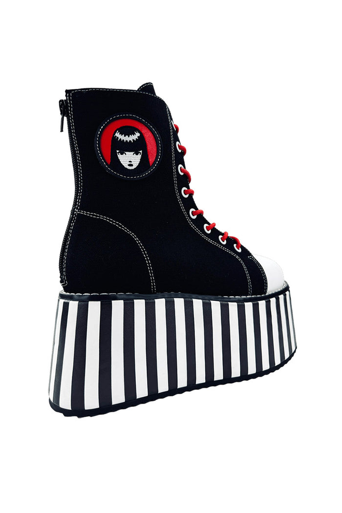 black and white striped platform boots