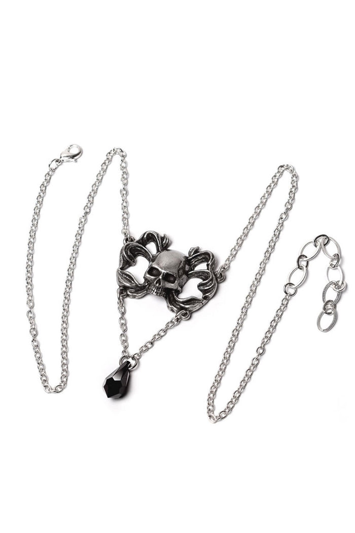 fine english pewter gothic skull necklace by alchemy england  with crystal