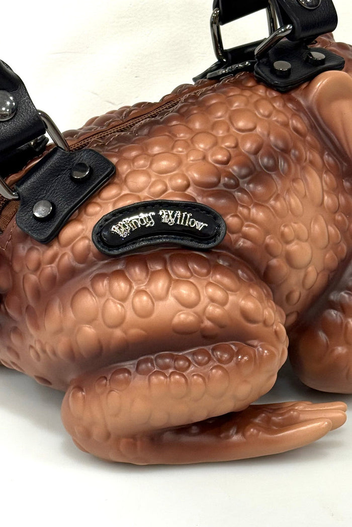 novelty goblincore brown toad shoulder bag  by windy willow