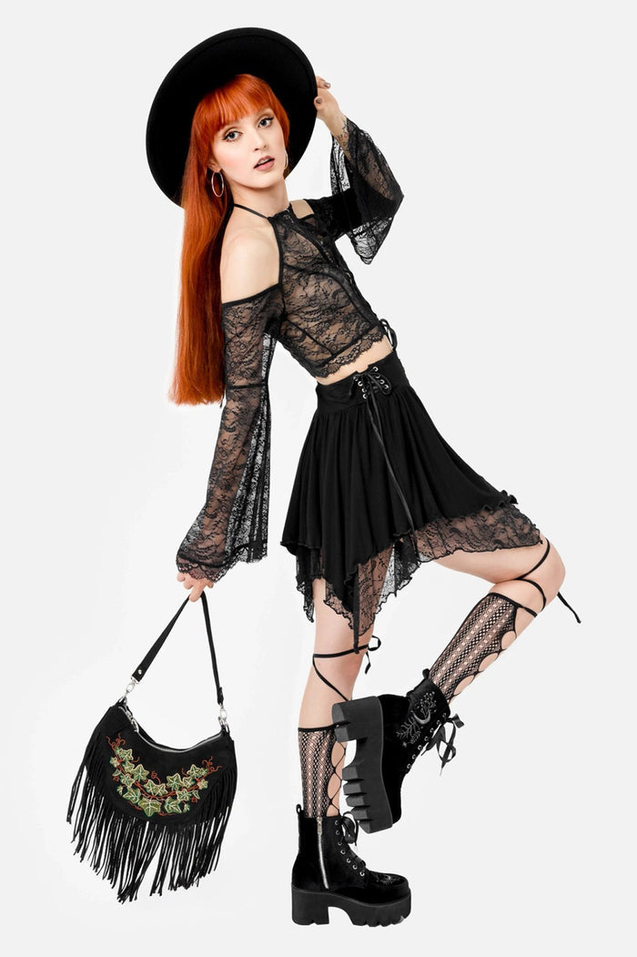 vegan suede medieval goth purse by restyle with embroidered vines