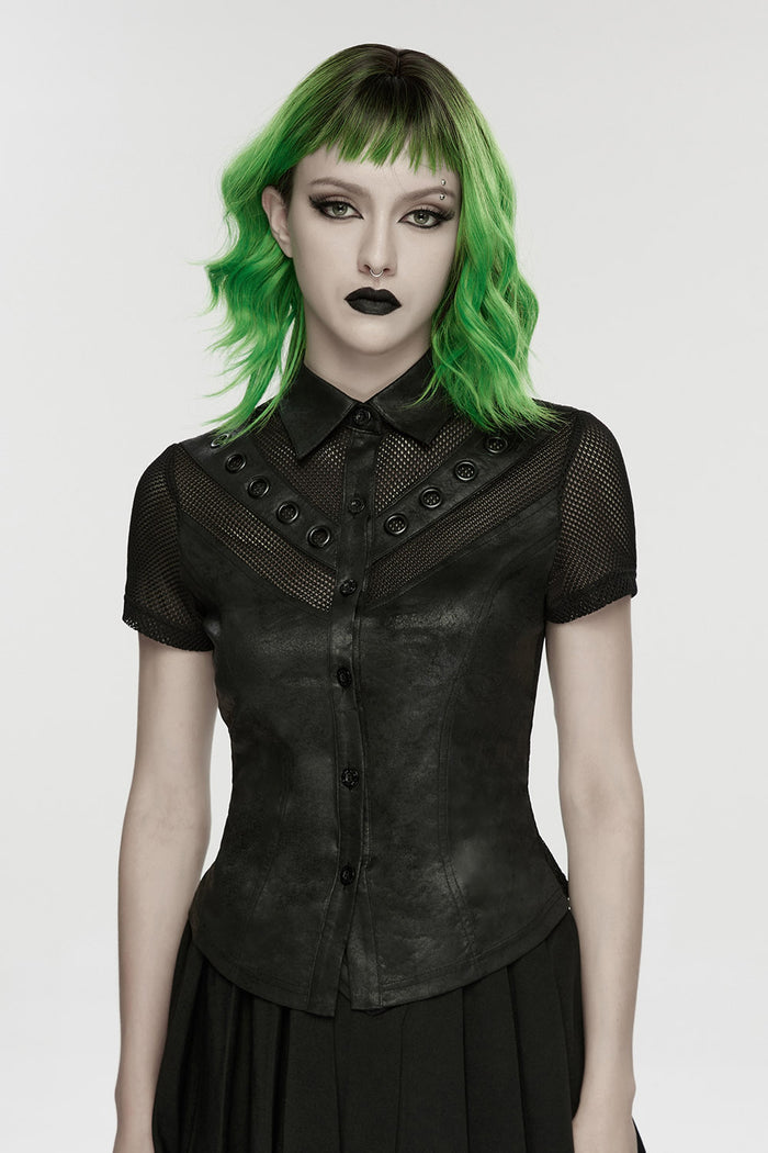 womens button-up short sleeve punk top