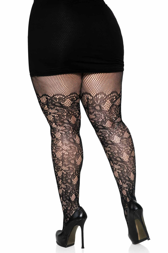 Tattooed Scallops Fishnet Stockings [PLUS SIZE]