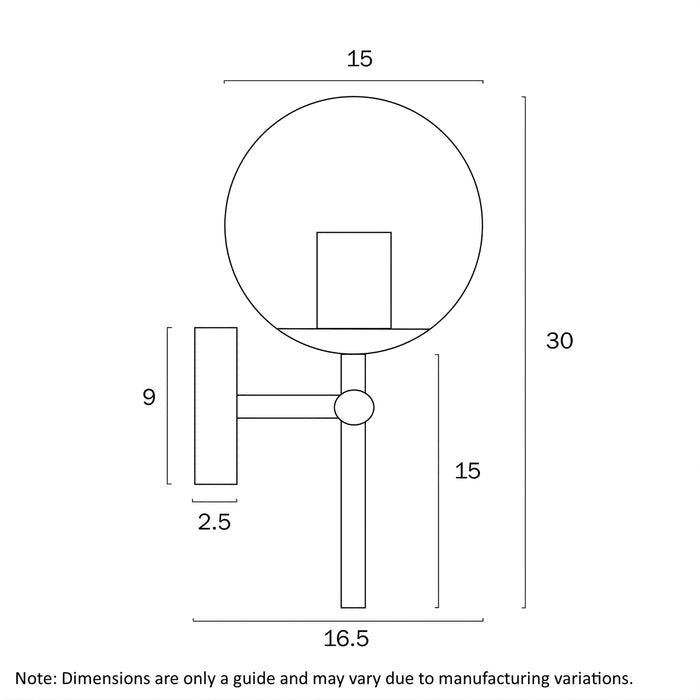 Line Drawing Telbix Eterna 1 Wall Light Black Opal Matte  ETERNAWB1-BKOP - The Blue Space