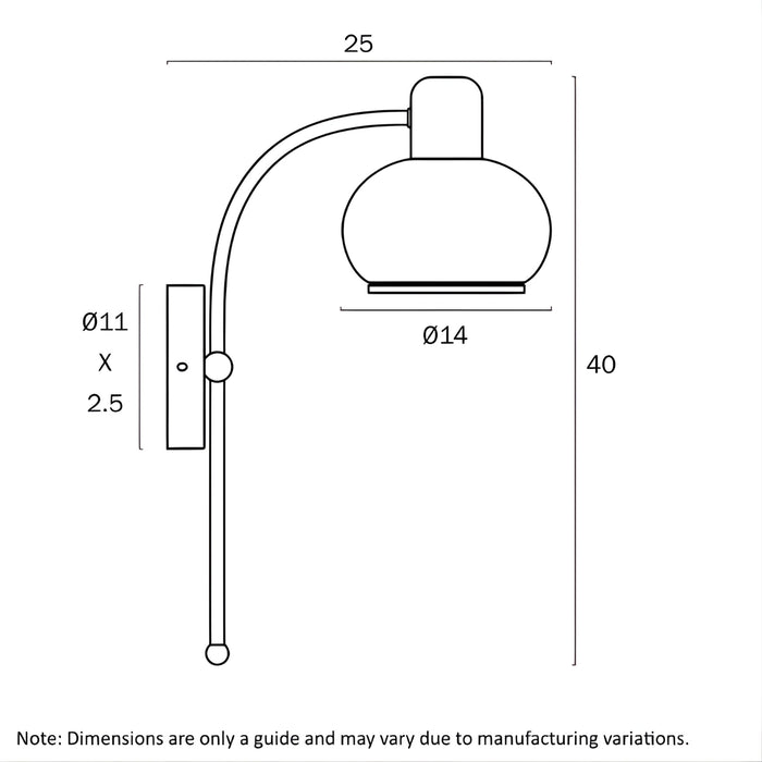 Technical Drawing Telbix Marbell Wall Light E27 Brass MARBELLWB-ABAM - The Blue Space