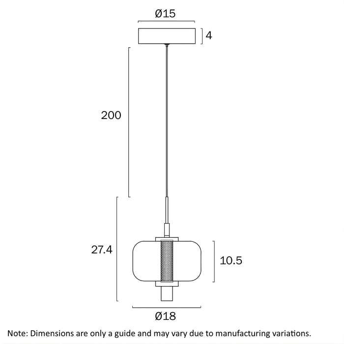 Line Drawing Telbix Volen 1 Pendant Light Black  VOLENPE1-BKSM - The Blue Space