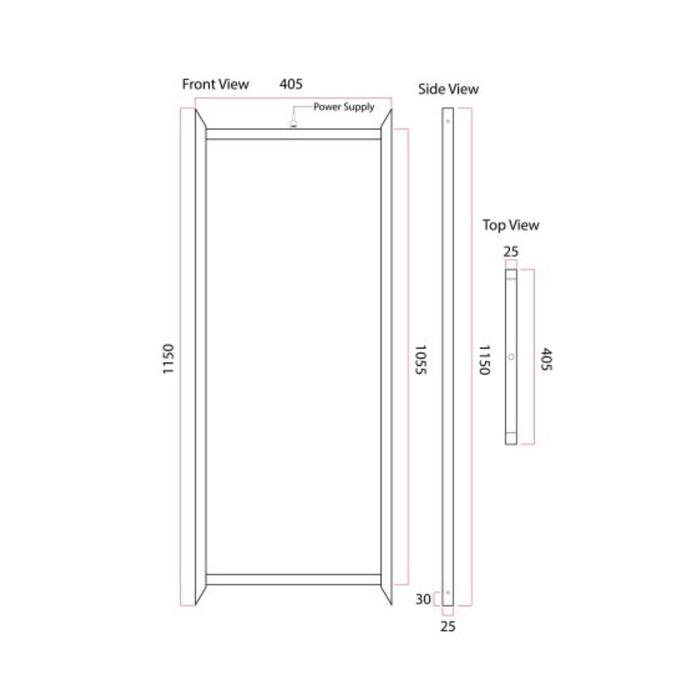 Technical Drawing Thermogroup Thermorad In-Wall Heating System TR4011 - The Blue Space