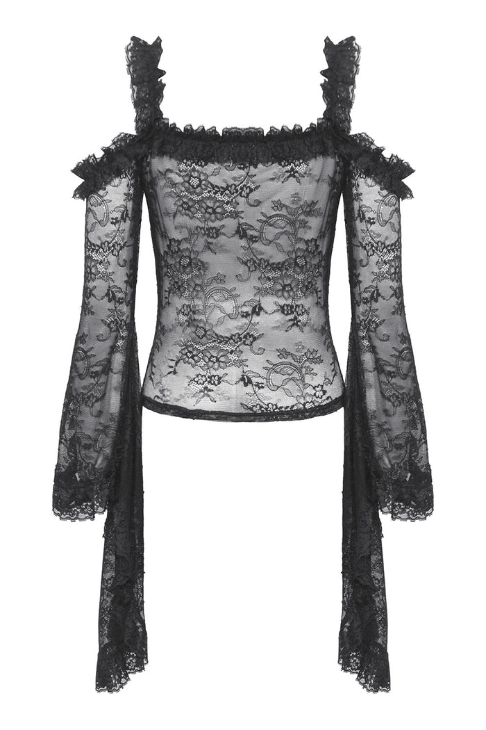 gothic mesh ruffled lace shirt