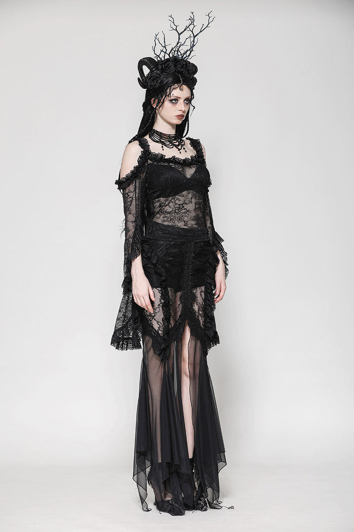 long trumpet sleeve mesh witchy top