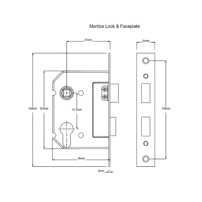 Mortice Lock TradCo Bungalow Door Knob Long Backplate Entrance Set with High Security Lock Chrome Plated 0886KENTREURO57KK - The Blue Space