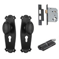 TradCo Bungalow Door Knob Long Backplate Entrance Set with High Security Lock Matte Black 9630KENTREURO57KK - The Blue Space