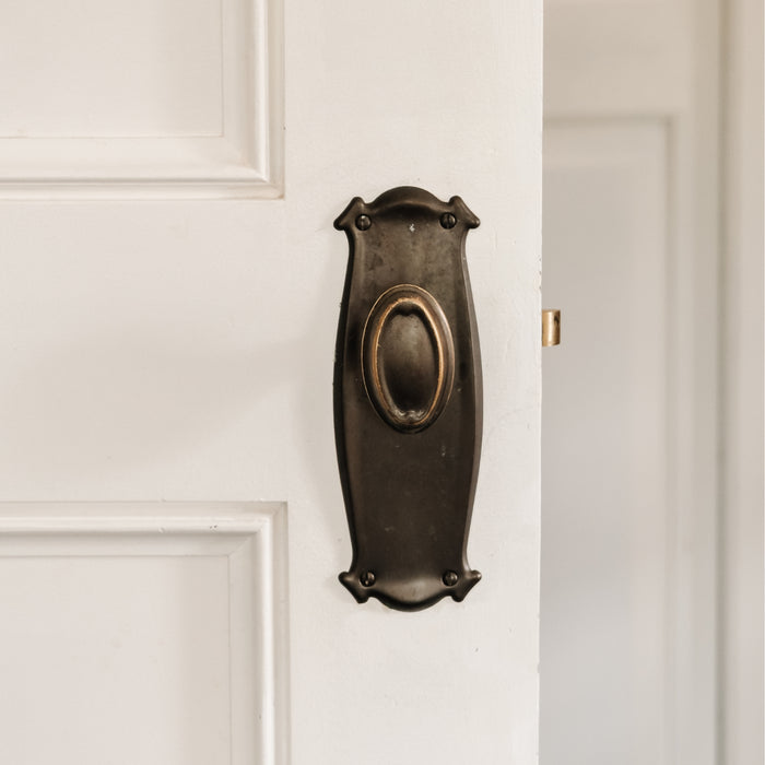 Lifestyle TradCo Bungalow Door Knob Long Backplate Passage Set Antique Brass  0830KPASS60 - The Blue Space