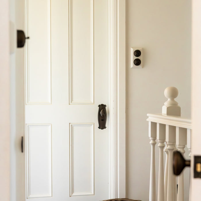 Project Image TradCo Bungalow Door Knob Long Backplate Passage Set Antique Brass  0830KPASS60 - The Blue Space