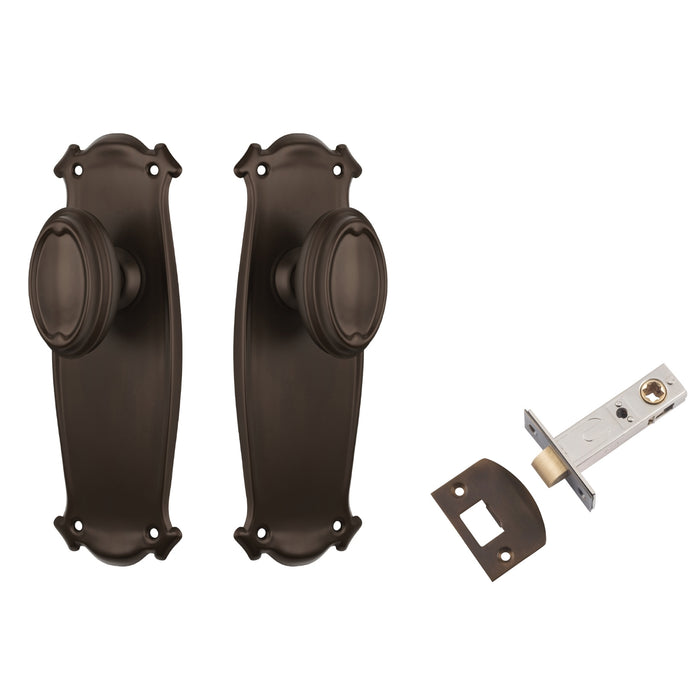 TradCo Bungalow Door Knob Long Backplate Passage Set Antique Brass 0830KPASS60 - The Blue Space