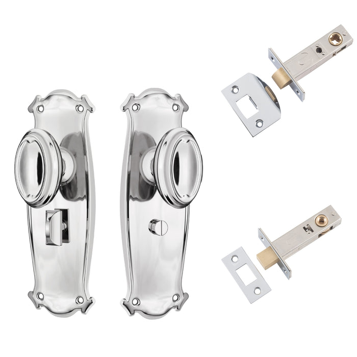 TradCo Bungalow Door Knob Long Backplate Privacy Set Chrome Plated 0886KPRIV60 - The Blue Space