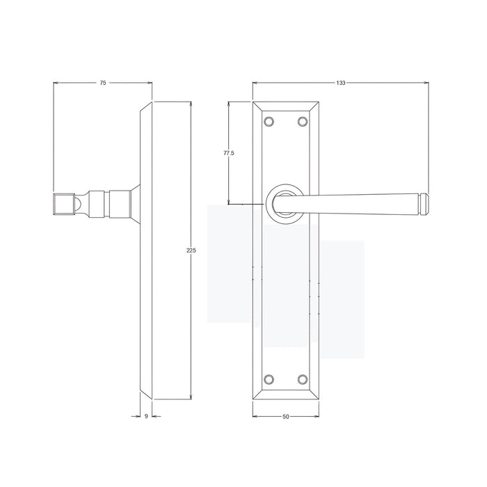 Line Drawing TradCo Menton Lever Long Backplate Passage Set Chrome Plated 0684KPASS60 - The Blue Space