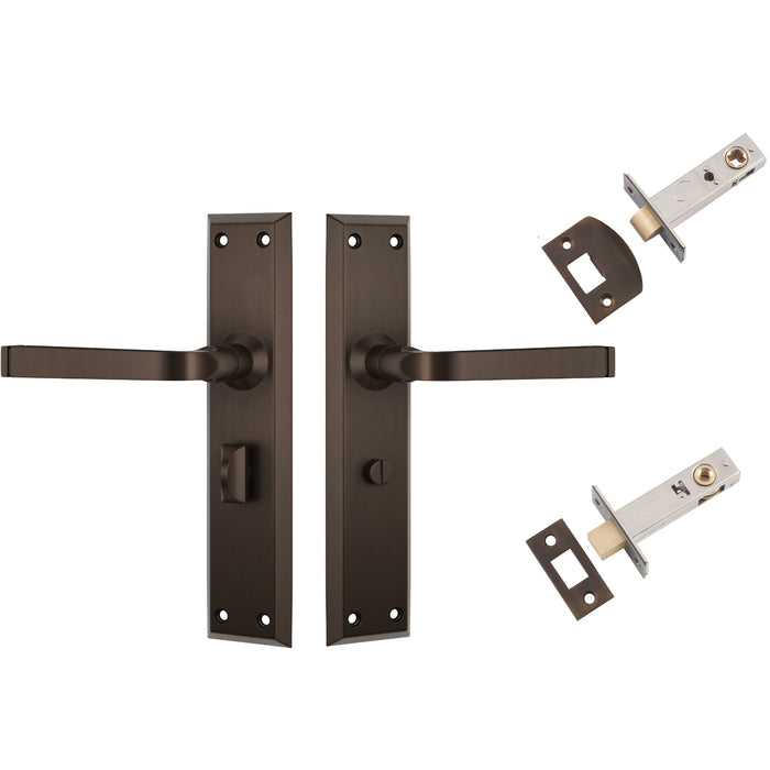 TradCo Menton Lever Long Backplate Privacy Set Antique Brass 0678KPRIV60 - The Blue Space